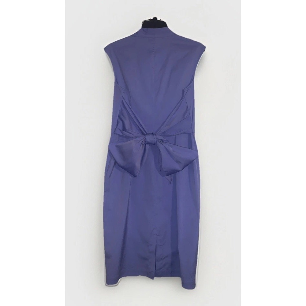 Lafayette 148 New York Sheath Dress 12 Blue Sleeveless V-Neck Knee Length Preppy - Picture 5 of 13